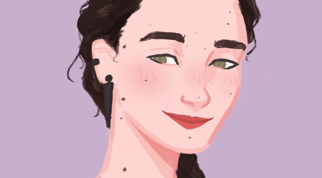 digital drawing of a white woman with dark hair in a braid